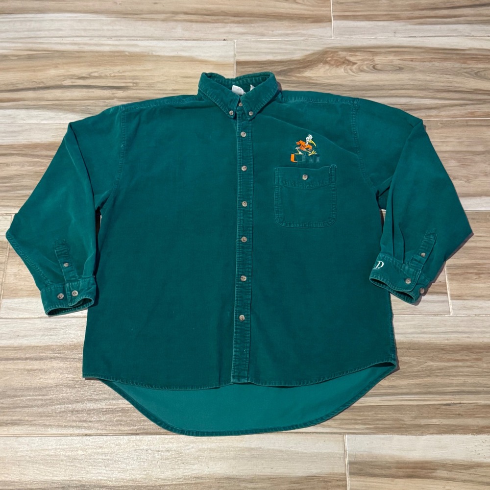 Vintage Dynasty University of Miami Sebastian Ibis Corduroy Shirt Green XL